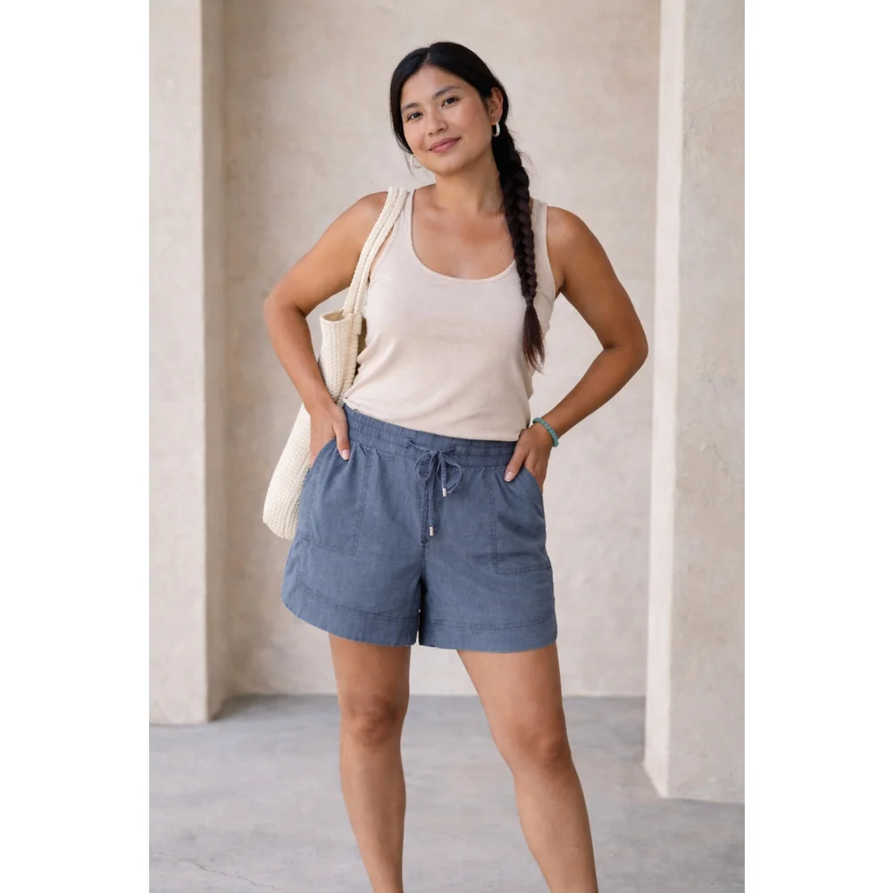 Aventura Size L Hemp Blend Drawstring Shorts Blue Casual Summer Travel - Picture 8 of 8